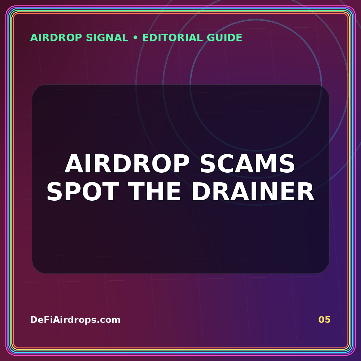 Neon editorial card for Airdrop Scam Checklist