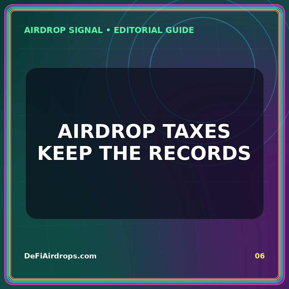 Neon editorial card for U.S. Airdrop Tax Records