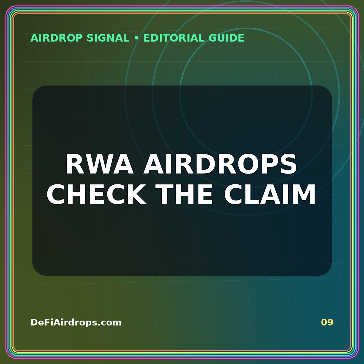 Neon editorial card for RWA Airdrops