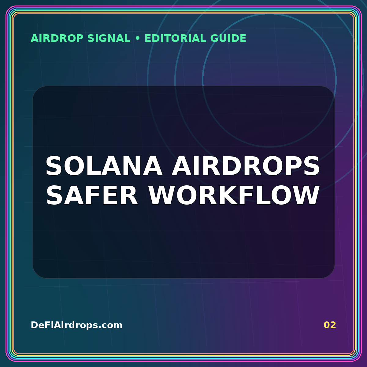 Neon editorial card for Solana Airdrop Workflow